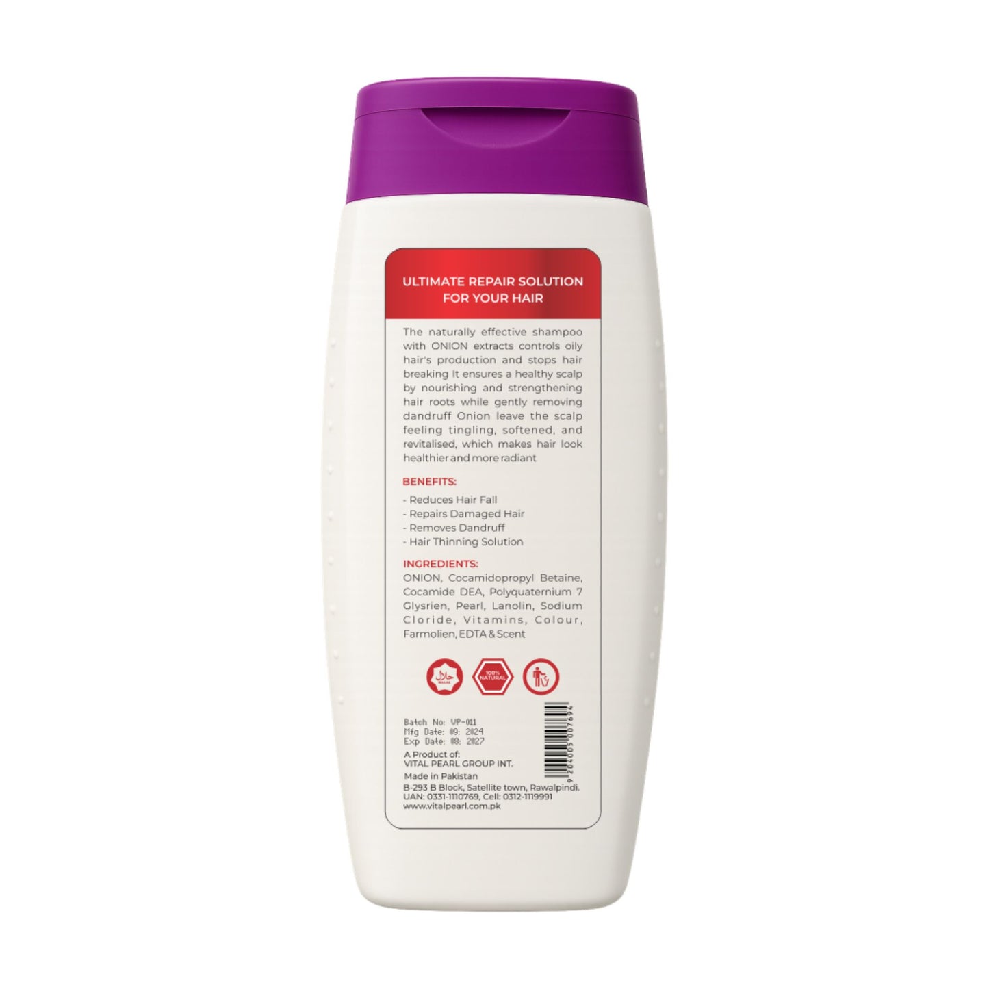 Vital Pearl Onion Shampoo - 100% Pure Onion Hair Care